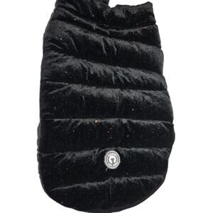 Fab Dog Pet Apparel Soft Velvety Puffer Coat Jacket Black Rainbow Sparkles L